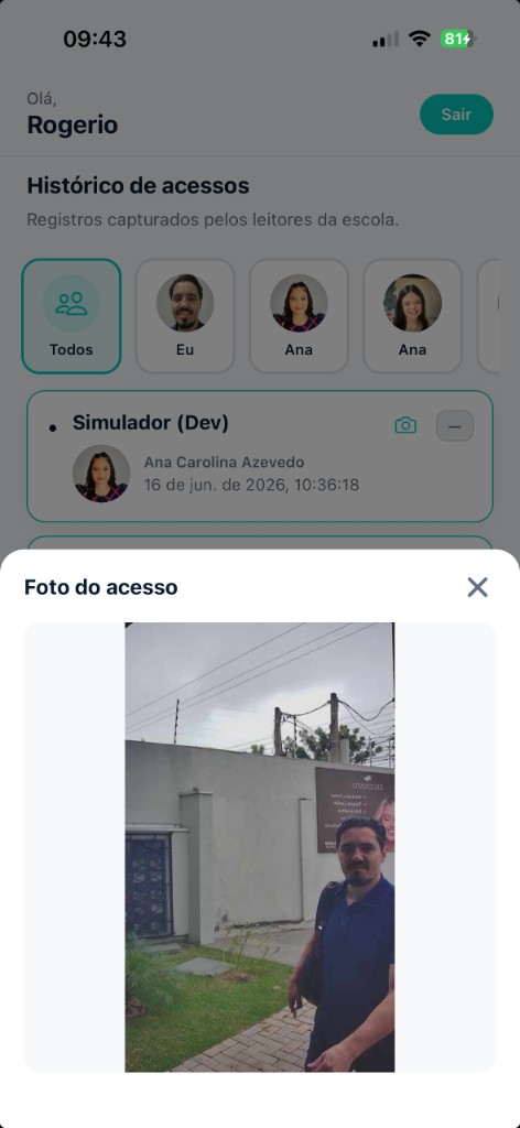 Modal exibindo a foto capturada no momento do acesso